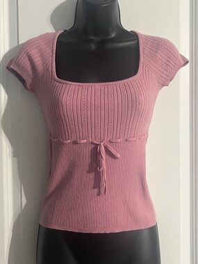 Aeropostale Pink Ribbed Scoop-Neck Short Sleeve Tee with Tie